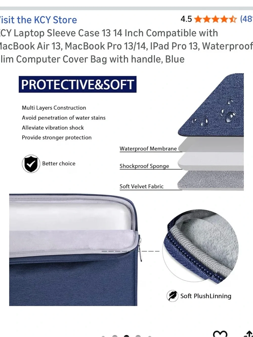 Navy Laptop Sleeve with Front Pocket